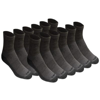 Dickies Men's Dri-Tech Moisture Control Quarter Socks (6, 12, 18 Pairs), Charcoal (12 Pairs), X-Large