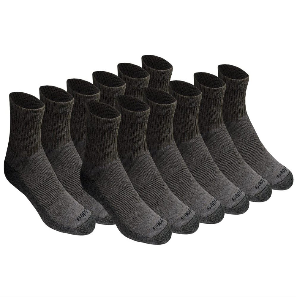 Dickies Men's Dri-Tech Moisture Control Quarter Socks (6, 12, 18 Pairs), Charcoal (12 Pairs), X-Large