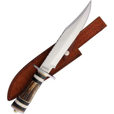 Marbles # 5 STAINLESS / MR572 Stag Bowie Fixed Blade Knife + Sheath
