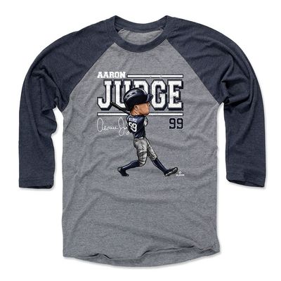 500 LEVEL Aaron Judge 3/4 Sleeve T-Shirt (Baseball Tee, XXX-Large, Navy/Heather Gray) - Aaron Judge Cartoon WHT