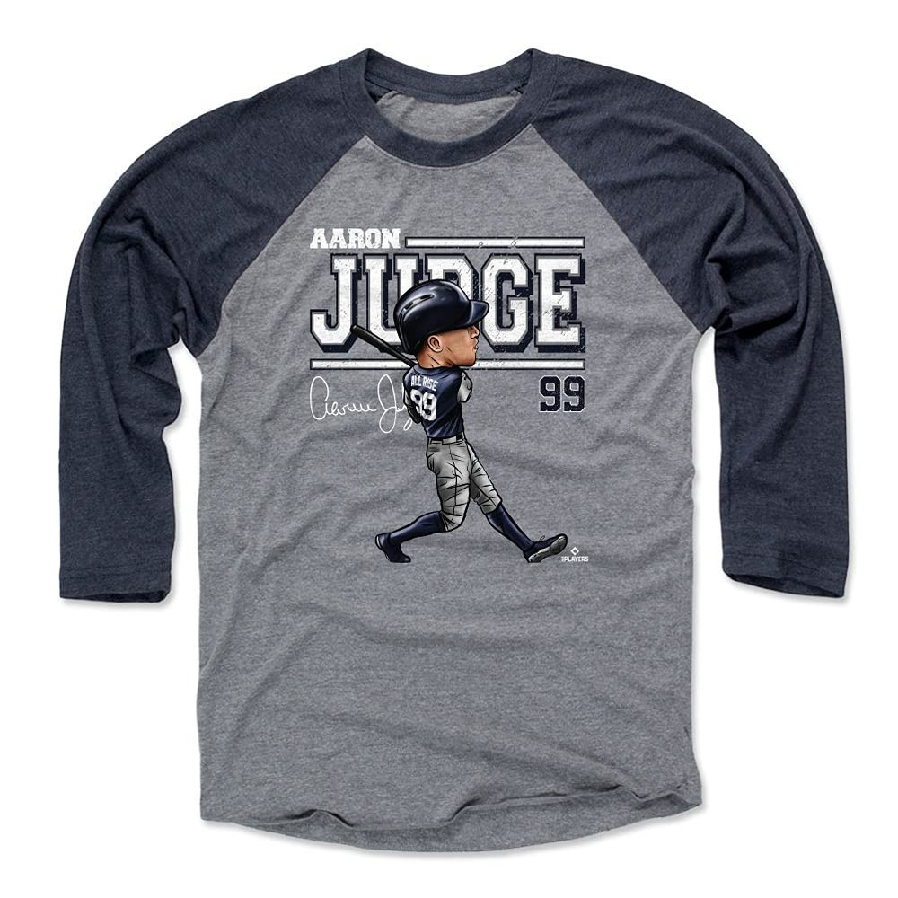 500 LEVEL Aaron Judge 3/4 Sleeve T-Shirt (Baseball Tee, XXX-Large, Navy/Heather Gray) - Aaron Judge Cartoon WHT