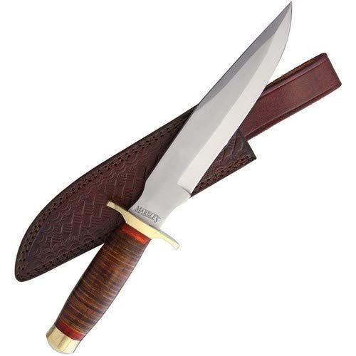 Marbles MR577 Stacked Leather Bowie Fixed Knife W/ Brown Leather Belt Sheath