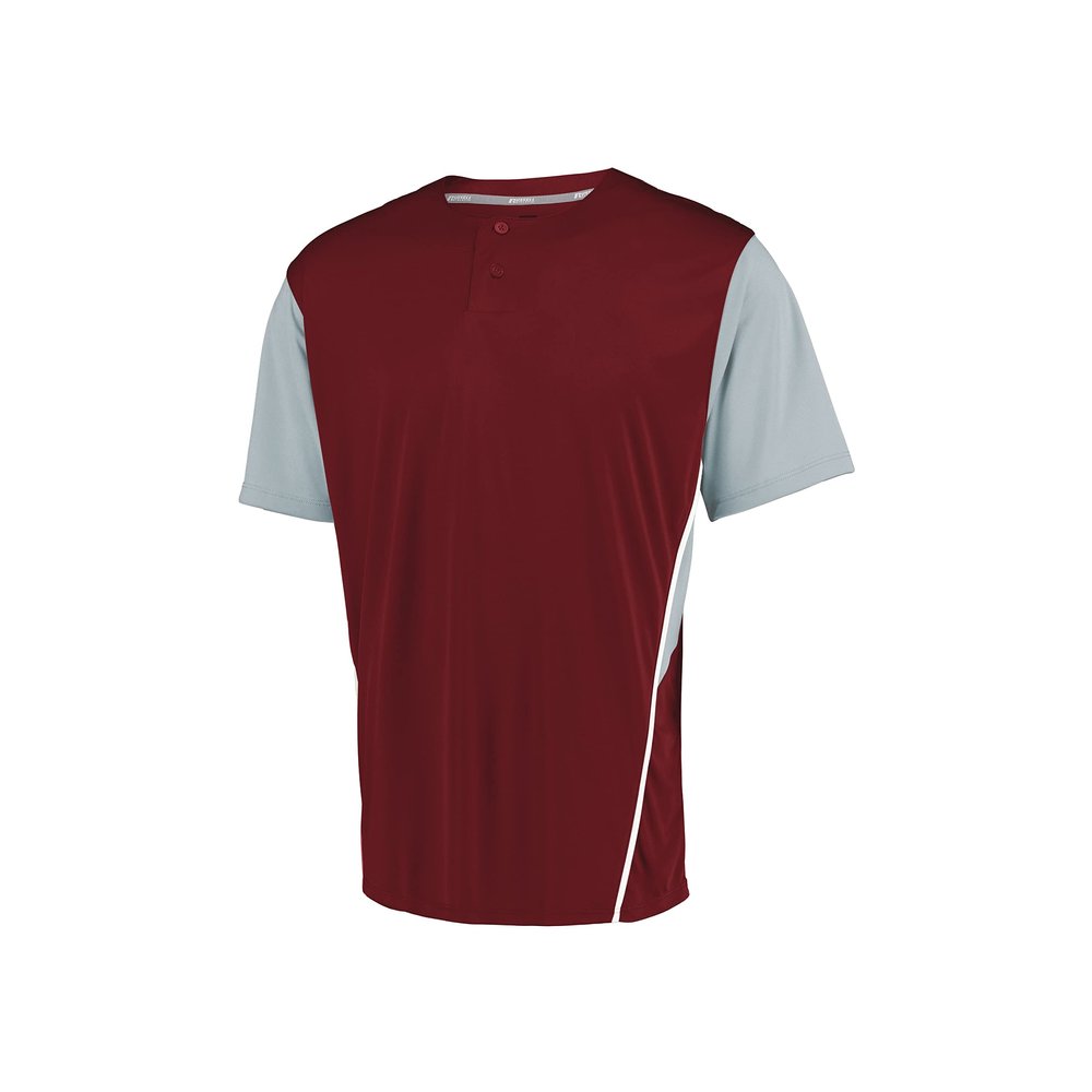 Russell Athletic Youth Two-Button Placket Jersey Cardinal/Baseball Grey L