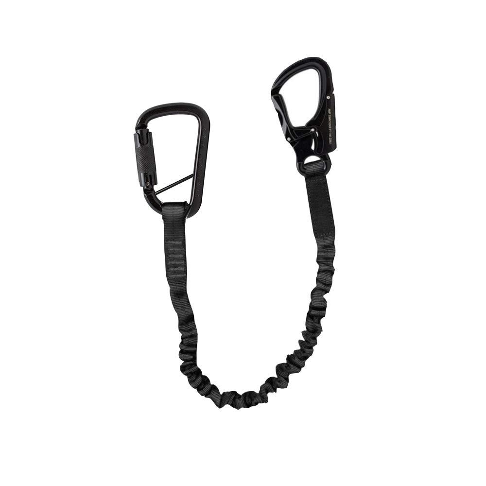 Fusion Tactical Tactical 2ft 24"x1" Internal Elastic Bungee Military Police Personal Retention Helo Lanyard with Dual Locking Snap Hook Carabiner 23kN Black(Made in USA)