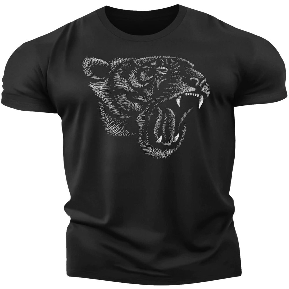 Detroit Shirts for Men - Athletic Merchandise - Detroit City Vintage Style Apparel (010. Roaring Tiger T-Shirt 2, Black, Small)