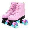 Women's Roller Skates,Faux Leather Roller Skates High-top Roller Skates Four-Wheel Roller Skates Shiny Roller Skates for Kids and Adults (Pink Flash,45/US 11) view 2