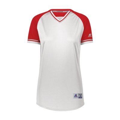 Russell Athletic Ladies Classic V-Neck Jersey White/True Red/White M
