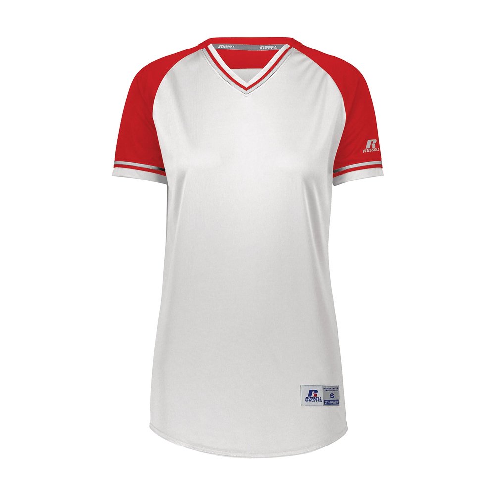Russell Athletic Ladies Classic V-Neck Jersey White/True Red/White M