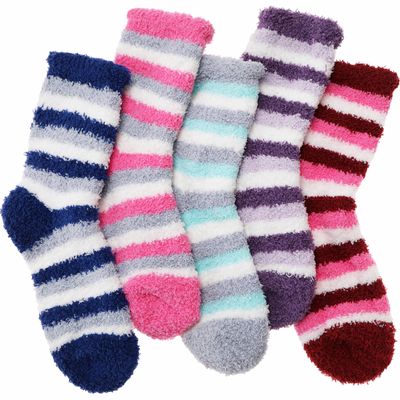 ANTSANG Womens Fuzzy Socks Fluffy Slipper Cozy Cabin Winter Soft Fleece Warm Comfy Thick Christmas Gift Socks (Dark Stripes)