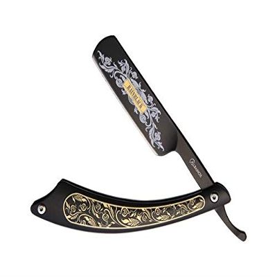 Albainox 18500 Rainblack Straight Razor Black SS Handle Folding Pocket Knife