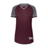 Russell Athletic Ladies Classic V-Neck Jersey Maroon/Steel/White L view 1