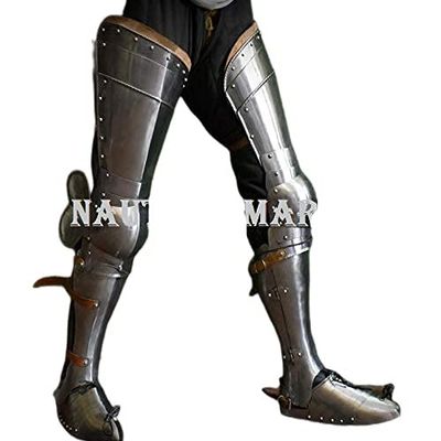 Nautical-Mart Medieval Knight Full Leg Armor Greaves Halloween Costume Silver