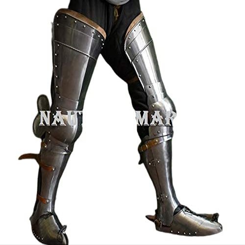 Nautical-Mart Medieval Knight Full Leg Armor Greaves Halloween Costume Silver
