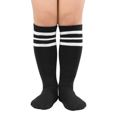 Durio Kids Soccer Socks Toddler Sports Soccer Socks for Boys and Girls Knee High Socks Black with White Stripes