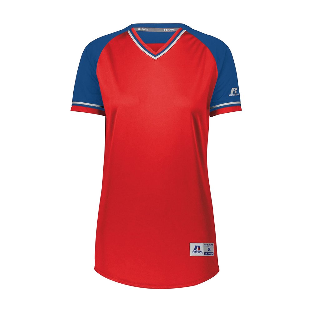 Russell Athletic Ladies Classic V-Neck Jersey True Red/Royal/White 2XL
