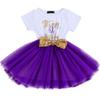 ODASDO Baby Girl It's My 1st Birthday Party Dress First Birthday Cake Smash Outfit Shiny Letter Print Cotton Short Sleeve Sequin Bowknot Tutu Tulle Princess Skirt Summer Clothes Photo Props Purple view 1