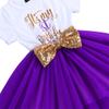 ODASDO Baby Girl It's My 1st Birthday Party Dress First Birthday Cake Smash Outfit Shiny Letter Print Cotton Short Sleeve Sequin Bowknot Tutu Tulle Princess Skirt Summer Clothes Photo Props Purple view 3