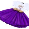 ODASDO Baby Girl It's My 1st Birthday Party Dress First Birthday Cake Smash Outfit Shiny Letter Print Cotton Short Sleeve Sequin Bowknot Tutu Tulle Princess Skirt Summer Clothes Photo Props Purple view 4