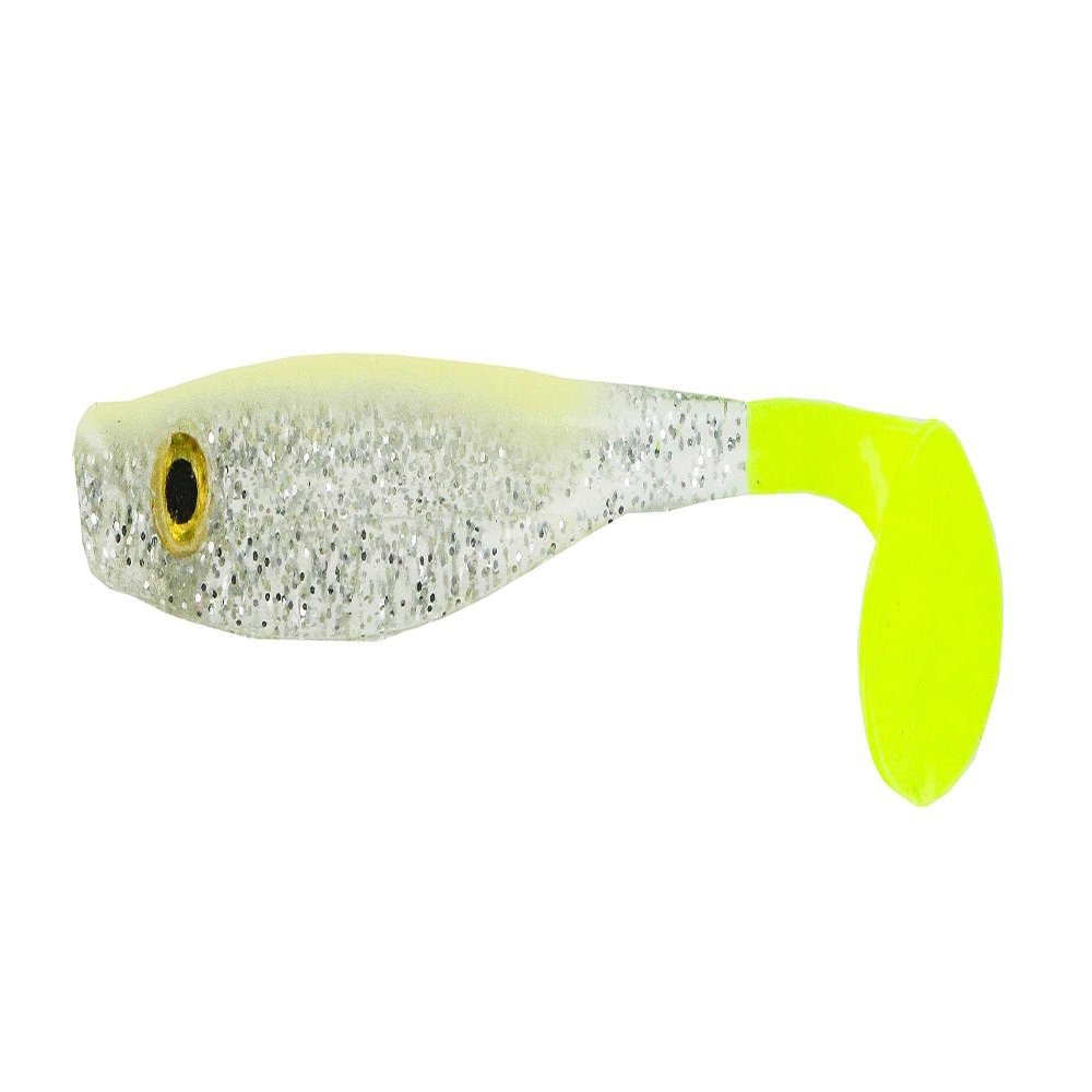 Big Bite Baits 3.5'' Suicide Shad/Bone Silver Glitter Chartreuse Tail (5 Pack)