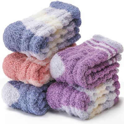 ANTSANG Fuzzy Socks for Women, Fluffy Warm Soft Slipper Socks for Winter & Home, Ideal for Teen Girls(Purple/Red/Blue)