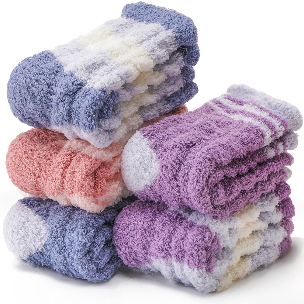 ANTSANG Fuzzy Socks for Women, Fluffy Warm Soft Slipper Socks for Winter & Home, Ideal for Teen Girls(Purple/Red/Blue)