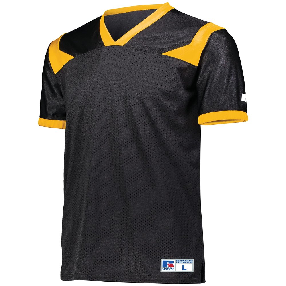 Russell Athletic Youth Phenom6 Flag Football Jersey - Premier Performance and Ultimate Gear for Young Athletes and Stylish Football Jersey for Young Players, Black/Gold M