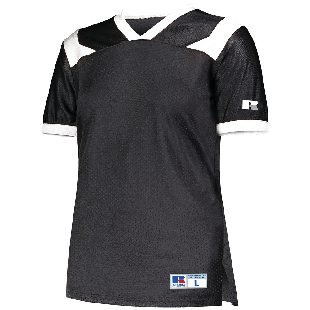 Russell Athletic Ladies Phenom6 Flag Football Jersey Elite Performance Mesh Football Shirt for Women, Perfect for Team Play & Training, Black/White XL