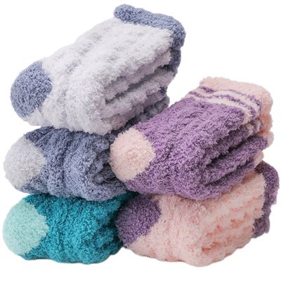 ANTSANG Fuzzy Socks for Women, Fluffy Warm Soft Slipper Socks for Winter & Home, Ideal for Teen Girls(Bright Stripes)