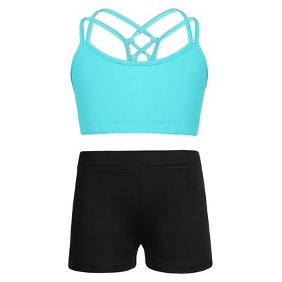 Aislor Kids Girls Spaghetti Straps Tank Crop Top Boyshort Sports Workout Athletic Outfit Ballet Dancewear Mint Green 12