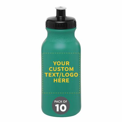 DISCOUNT PROMOS Custom 20 oz. Water Bottles with Push Cap Set of 10, Personalized Bulk Pack - Perfect for Gym, Hiking, Camping, Outdoor Sports - Teal