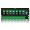 FABOOD F 12V 24V Rocker Switch Panel 7 Gang Toggle Switches Waterproof ON/Off Green LED Backlight with 4.8 Amps Dual USB Voltmeter for Boat Car Marine Truck Trailer Caravan view 1