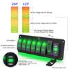 FABOOD F 12V 24V Rocker Switch Panel 7 Gang Toggle Switches Waterproof ON/Off Green LED Backlight with 4.8 Amps Dual USB Voltmeter for Boat Car Marine Truck Trailer Caravan view 2