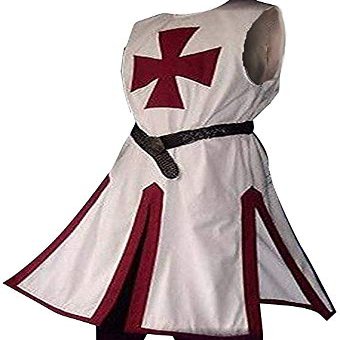 Mens Medieval Crusader Knights Templar Tunic Cape Costumes Renaissance Halloween Surcoat Warrior Black Plague Cloak Cosplay Top (Burgundy, Medium)