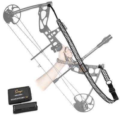 Sunya Paracord Compound Bow Sling with V2 Upgraded Magnetic Connection System. Lightweight Hands Free Shoulder Carrying Sling for Bow Hunting, Field Archery and 3D (Winterfell Camo)