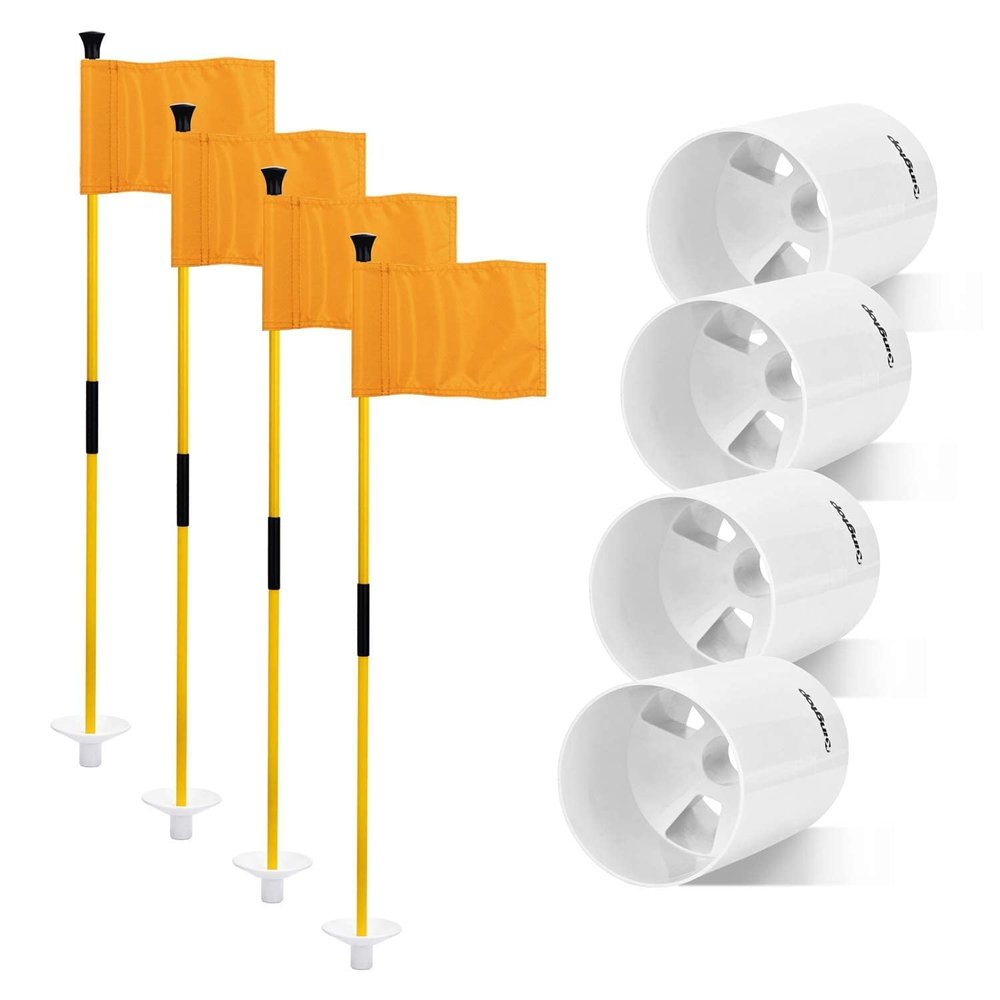 KINGTOP Golf Flagsticks Mini, Putting Green Flag for Yard, All 3 Feet, Golf Pin Flags Hole Cup Set, Fiberglass Portable 2-Section Design, Gifts Idea, Orange-4 Pack, 6 Inch Golf Hole Cup
