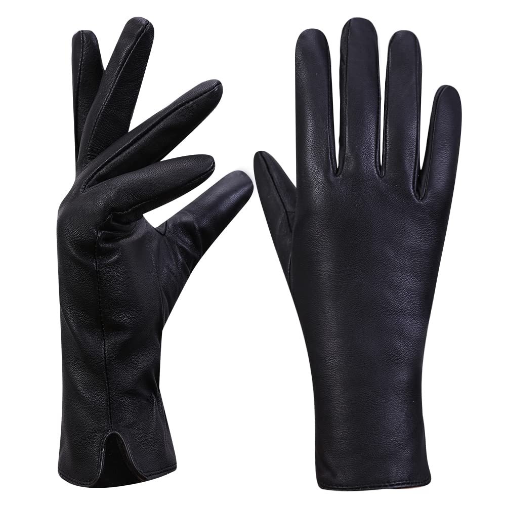 MGGMOKAY Womens Touchscreen Nappa Lambskin Leather Gloves(100% Cashmere Lining),BLack,Large