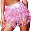 REETAN Sequin Tassel Belly Dance Skirt Fringe Sparkly Rave Wrap Skirts for Women (B-Pink) view 1