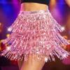 REETAN Sequin Tassel Belly Dance Skirt Fringe Sparkly Rave Wrap Skirts for Women (B-Pink) view 2