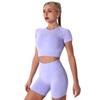 Exercise Outfits for Women Two Pieces Seamless Yoga Outfits Sports Bra and Leggings Shorts Bottoms Set Tracksuits Running Fitness Activewear Gym Sportwear Jogging Short Sleeve Clothing Purple M view 1