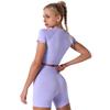 Exercise Outfits for Women Two Pieces Seamless Yoga Outfits Sports Bra and Leggings Shorts Bottoms Set Tracksuits Running Fitness Activewear Gym Sportwear Jogging Short Sleeve Clothing Purple M view 3