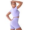 Exercise Outfits for Women Two Pieces Seamless Yoga Outfits Sports Bra and Leggings Shorts Bottoms Set Tracksuits Running Fitness Activewear Gym Sportwear Jogging Short Sleeve Clothing Purple M view 4