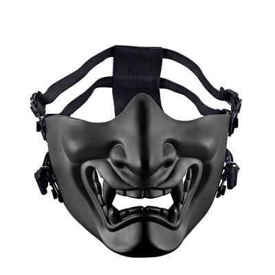 Aoutacc Airsoft Half Face Masks, Airsoft Mask Evil Demon Monster Kabuki Samurai Hannya Oni Mask for Masquerade Party, Halloween, Cs War Game (Adjustable Strap Black)