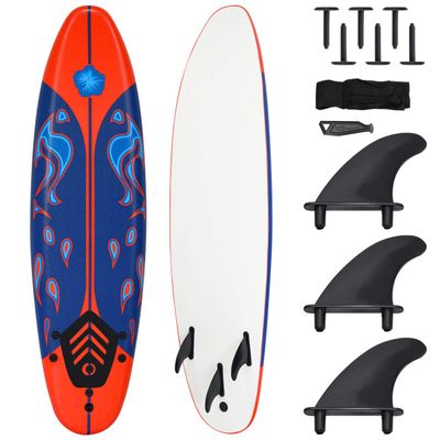 Giantex Surfboard, 6 Ft Stand Up Surfing Board w/ 3 Detachable Fins, Safety Leash, Non-Slip Lightweight Foam Surfboard for Kids, Teenager, Adults (Red)