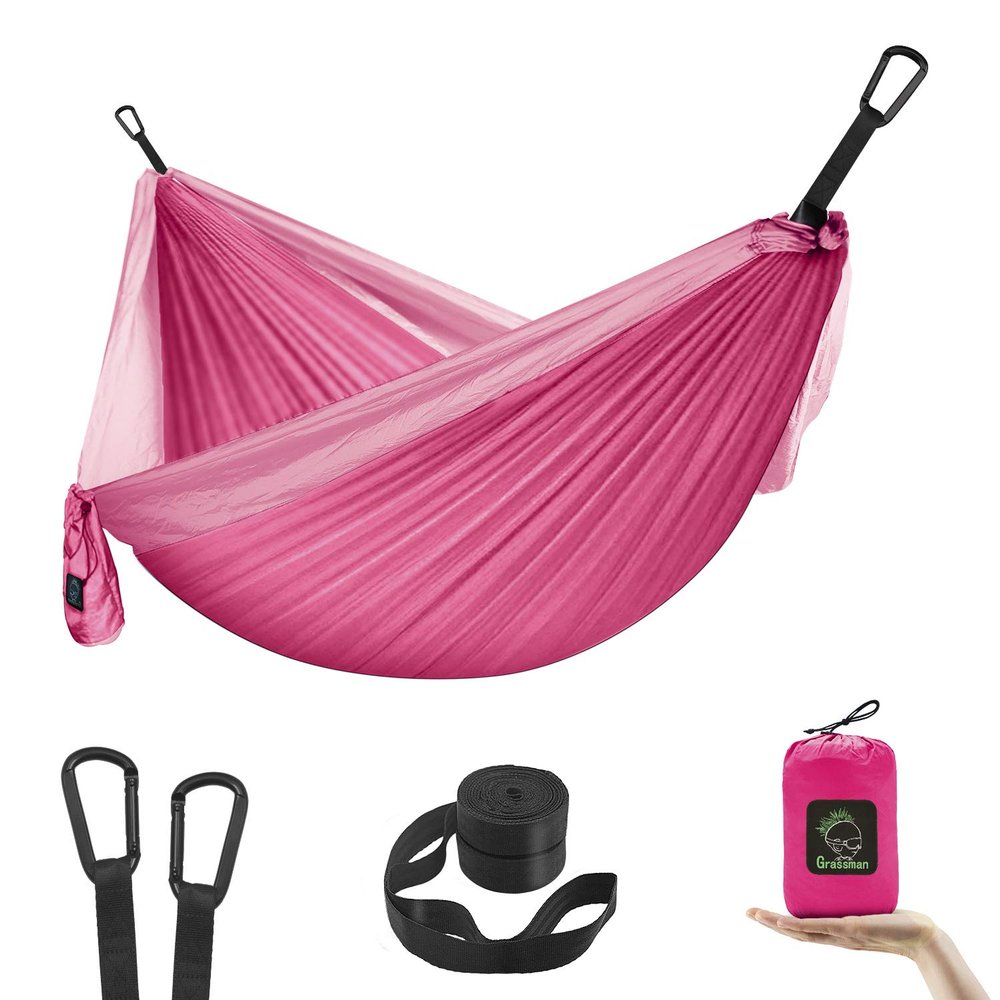 GRASSMAN Kids Hammock-Small Camping hammocks, Portable Camping Gear for Child Indoor/Outdoor use, with Tree Straps & Carabiners Pink