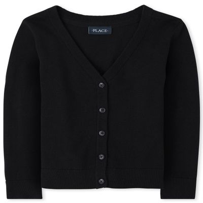 The Children's Place girls V-neck Cardigan Sweater, Black, Small US