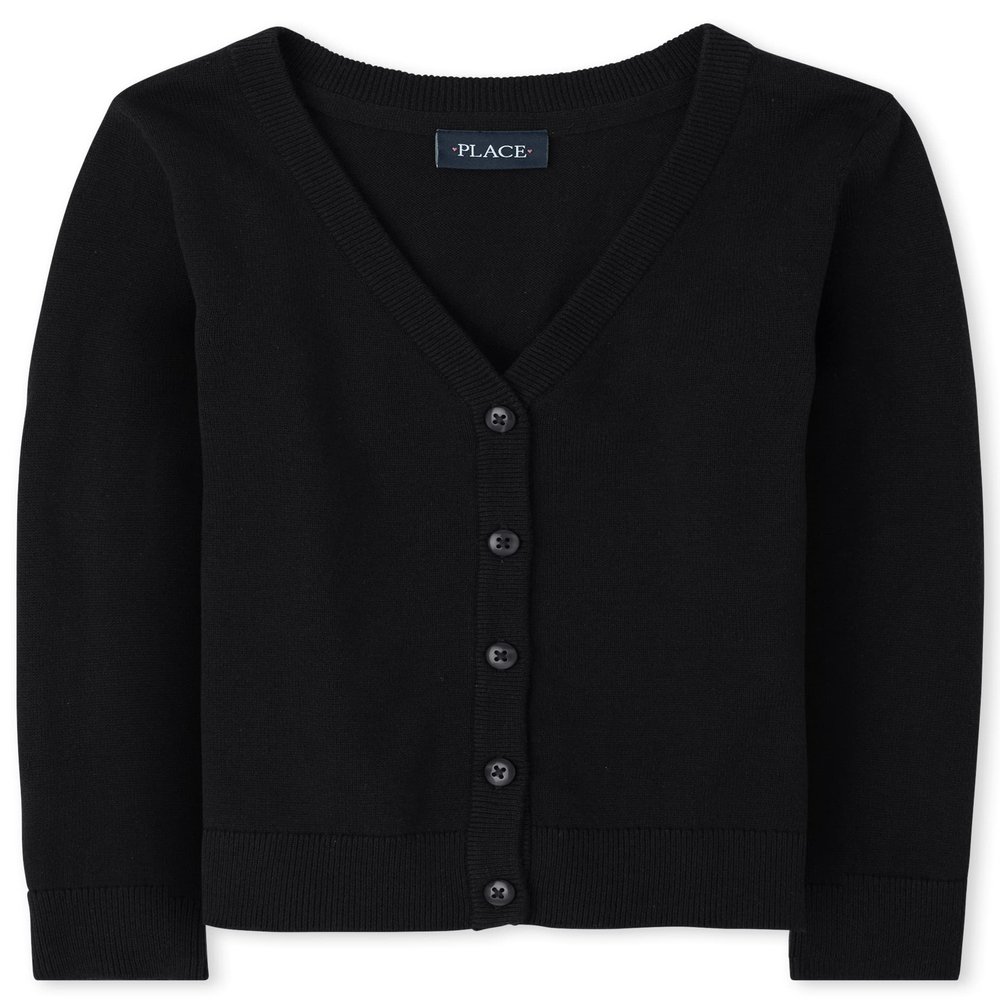 The Children's Place girls V-neck Cardigan Sweater, Black, Small US