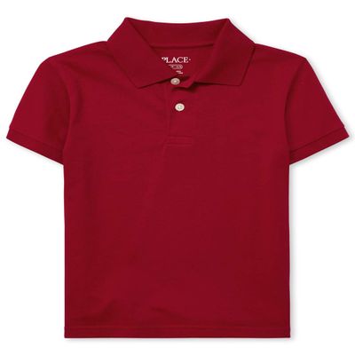 The Children's Place Boys Short Sleeve Jersey Polo, Extra Soft Shirt, Classic Red Single, Large Husky