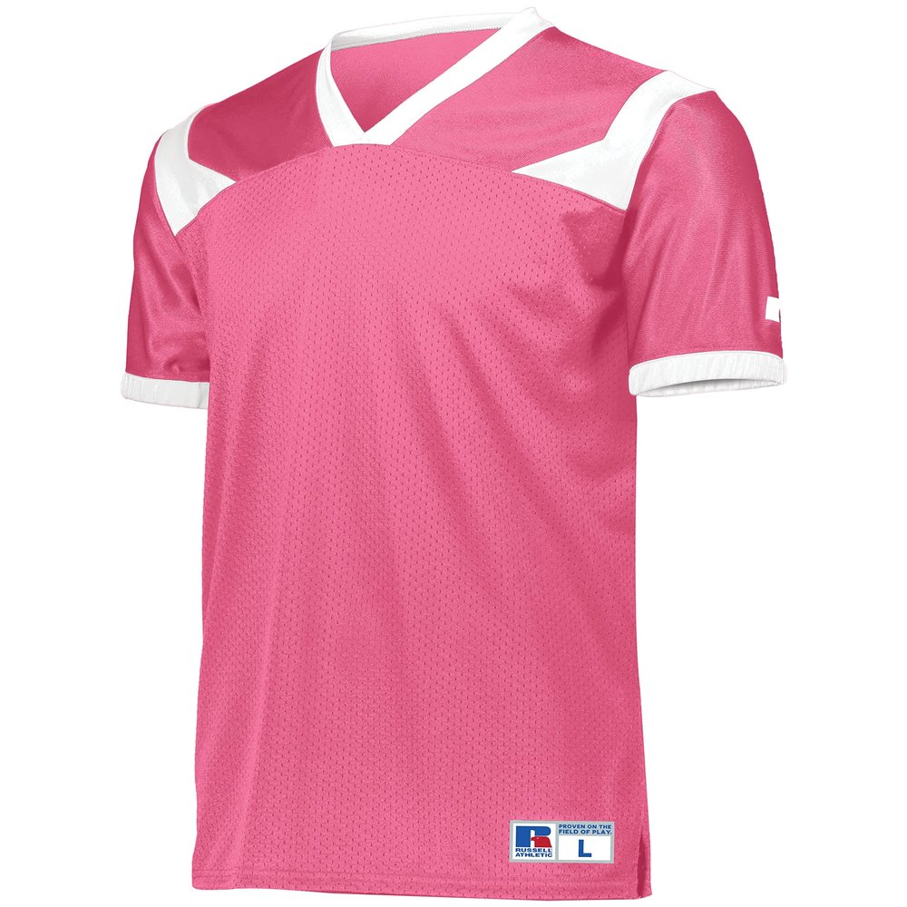 Russell Athletic Youth Phenom6 Flag Football Jersey - Premier Performance and Ultimate Gear for Young Athletes and Stylish Football Jersey for Young Players, Watermelon Pink/White S
