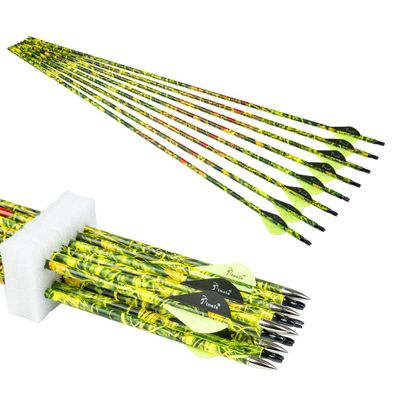 Pinals Archery 28" 30" 300 340 350 400 Spine Carbon Hunting Arrows for Compound Recurve Bow Practice Target 30 Inch Camo Arrow Shaft Pack of 12PCS Yellow 300