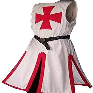 Mens Medieval Crusader Knights Templar Tunic Cape Costumes Renaissance Halloween Surcoat Warrior Black Plague Cloak Cosplay Top (Red, Large)
